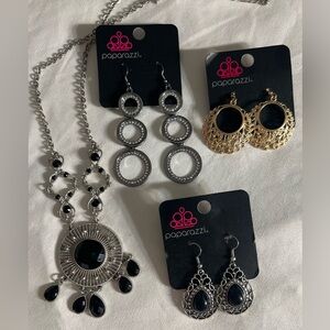 Paparazzi Black, Gold Tone & Silver Tone Earrings Collection + Bonus 18" Chain